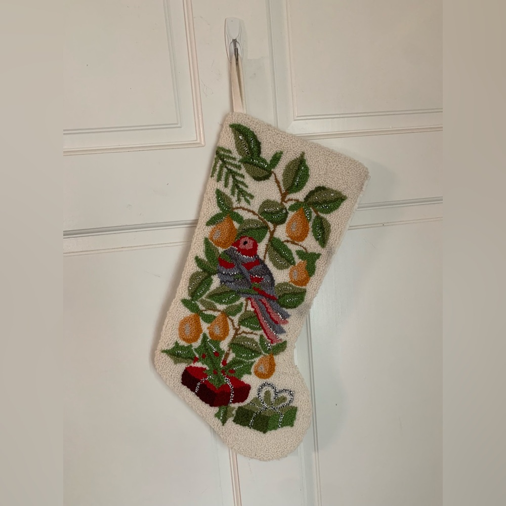 Vtg Latch Hook Christmas Stocking Partridge in a Pear Tree 12 Days of Christmas